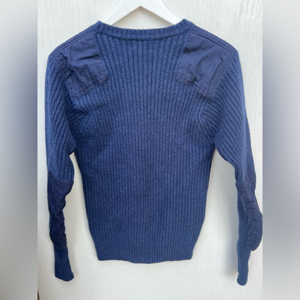 VTG LL Bean Men’s L Blue Merino Wool Commando Pullover Sweater Patches - Picture 4 of 6